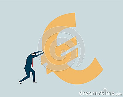 Business people arduously recommend the euro currency symbol, economic pressure and debt Vector Illustration